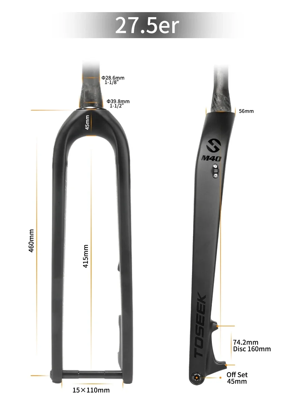 Carbon Fibre Mountain Bike Rigid Fork MTB Bicycle Disc