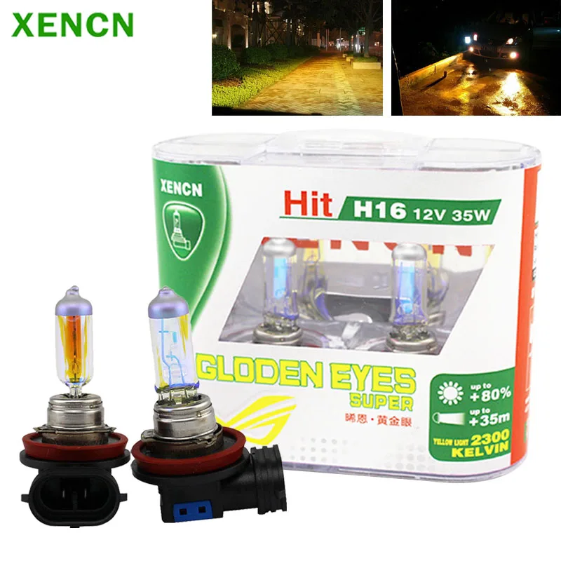 

XENCN H16 Golden Eyes 12V 35W Halogen Car Headlights Original Bulbs 2300K Ultrayellow Light +80% Brightr Auto Fog Lamps, (Pair)
