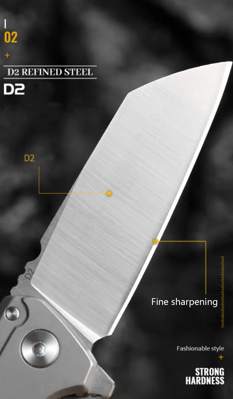 Description Picture 5 of itemD2 High hardness Steel Bearing Folding Knives Drop Point Blade Outdoor Camping Hunting Utility EDC Knife Multi-Tool Gift Box