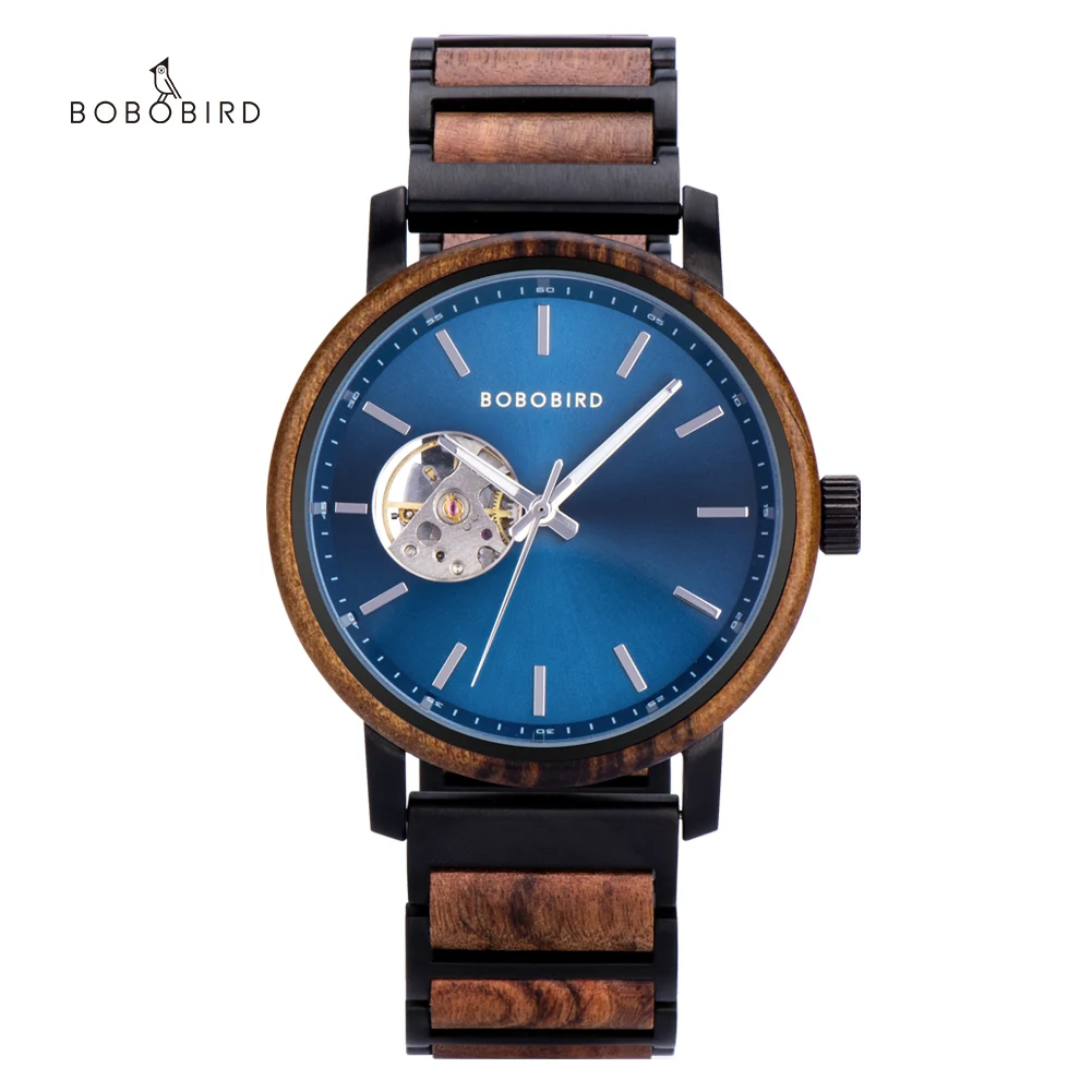 BOBO BIRD Watch for Men 2022 New Wooden Stainless Steel Combination Skeleton Design Automatic Mechanical Watches montre homme