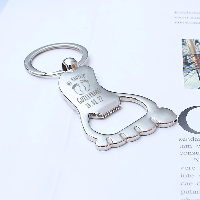 Baptism Souvenir Baby Shower Favor Personalized Keychain Foot Shaped Bottle Opener First Birthday Anniversary Gift for Guest