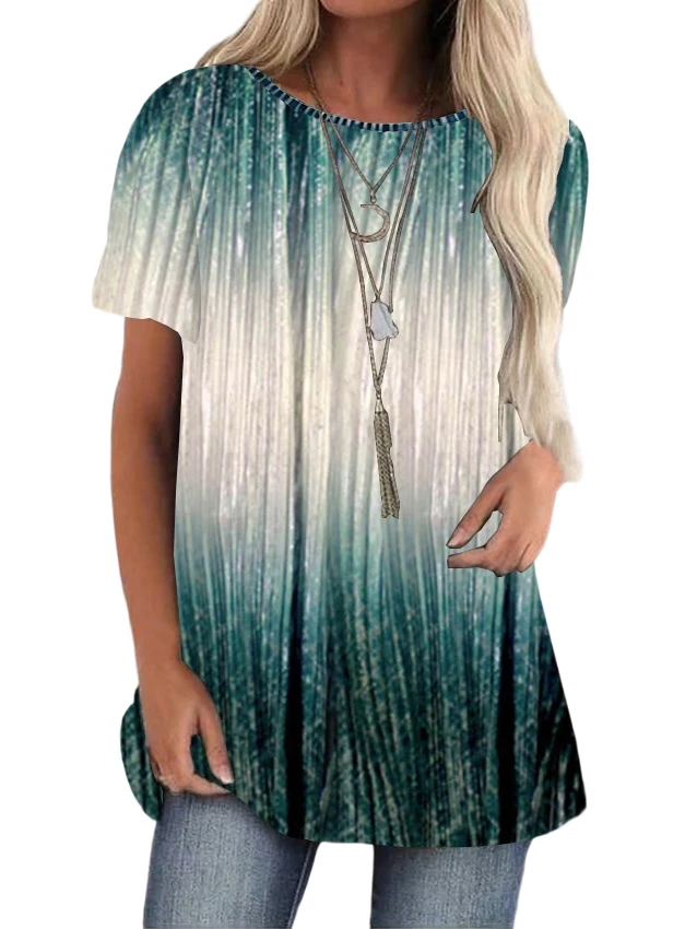 

Women's Plus Size Clothing Casual Short Sleeve Round Neck Gradient Printed Top