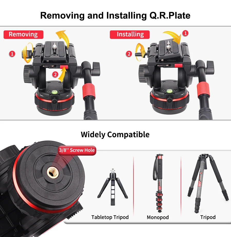 DF-12S Tripod Heavy Duty Fluid Head with Stepless Adjustable pan head,for Manfro