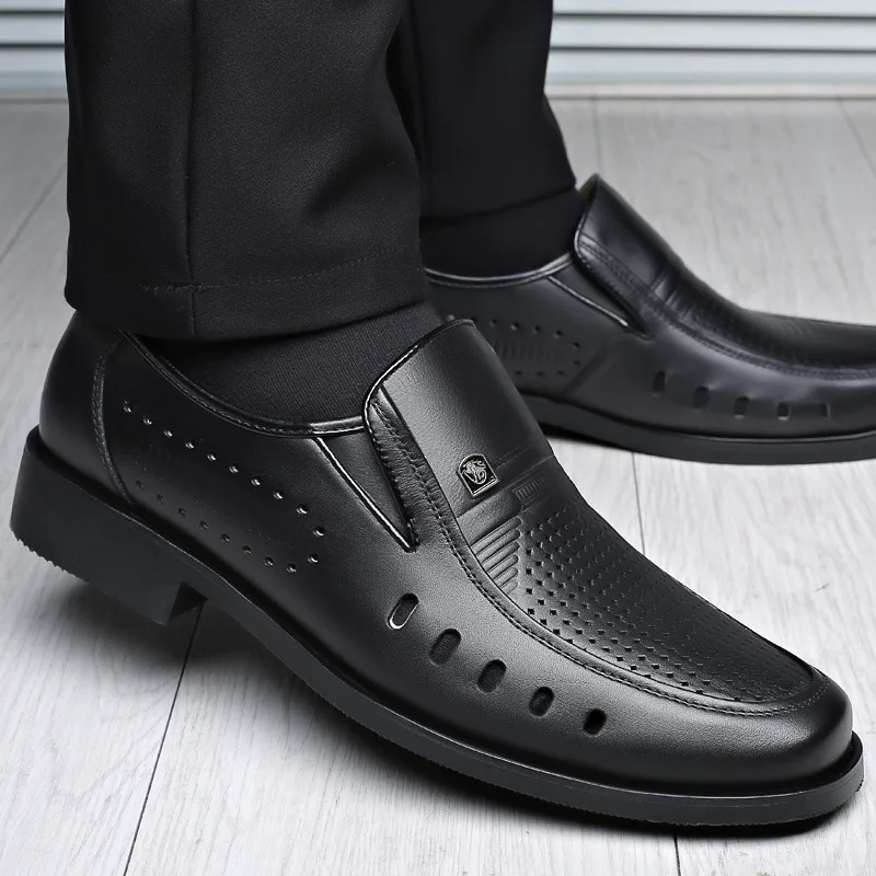 

Summer Men Leather Dress Shoes Hollow Breathable Men Business Casual Shoes New 2024 Autumn Formal Office Loafers for Men Flats