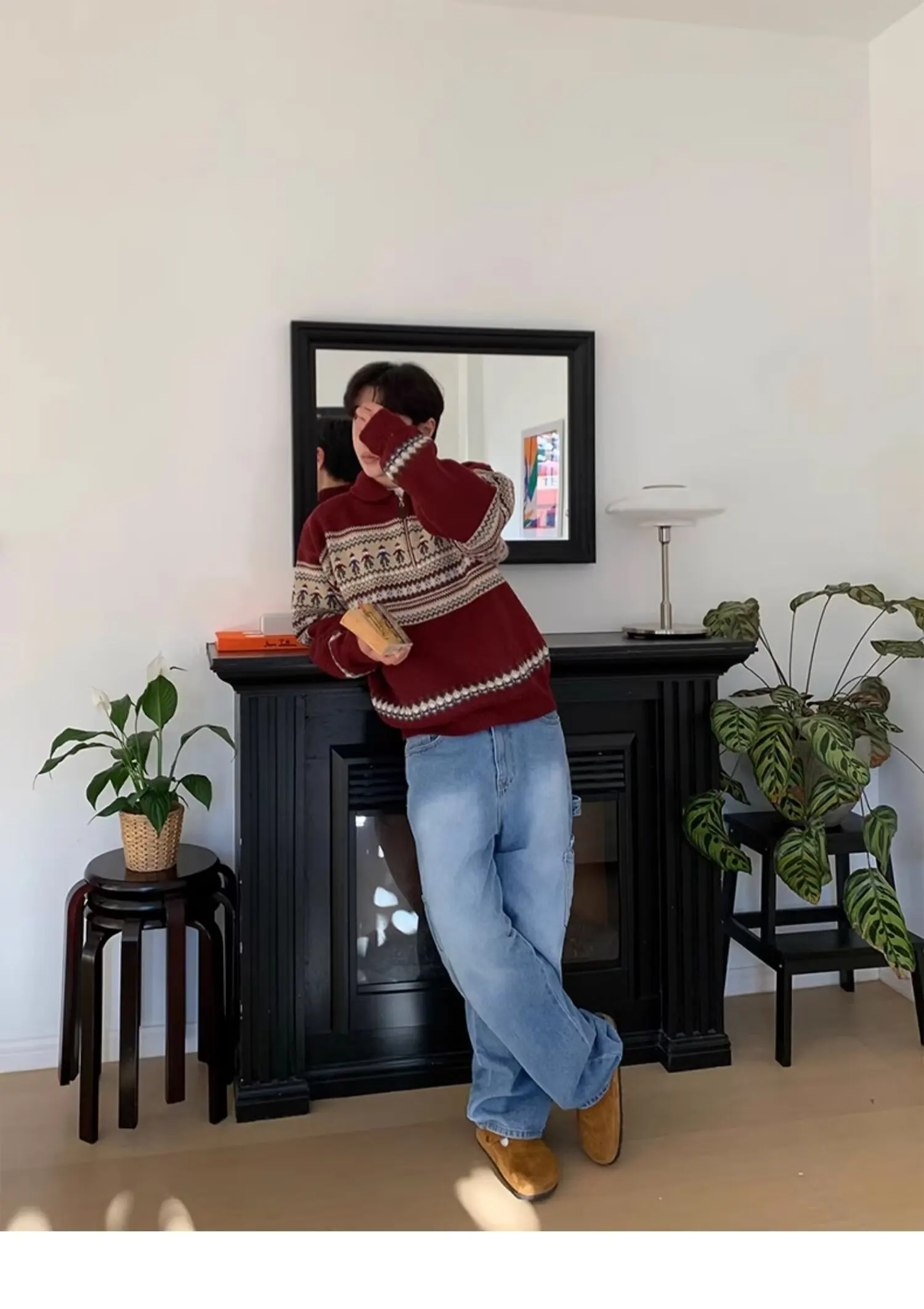 Korean Style Men's Zip up Christmas Y2K Knitwear Pullovers Sweatshirts Striped Knit Turtleneck Sweater For Men Streetwear Jumper