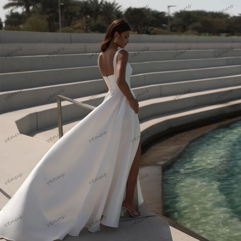 Elegant A-Line Wedding Dresses Satin Bridal Gowns Spaghetti Straps Robes Square Collar Simple Vestidos De Novia Customized 2025 2