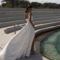 Elegant A-Line Wedding Dresses Satin Bridal Gowns Spaghetti Straps Robes Square Collar Simple Vestidos De Novia Customized 2025 2