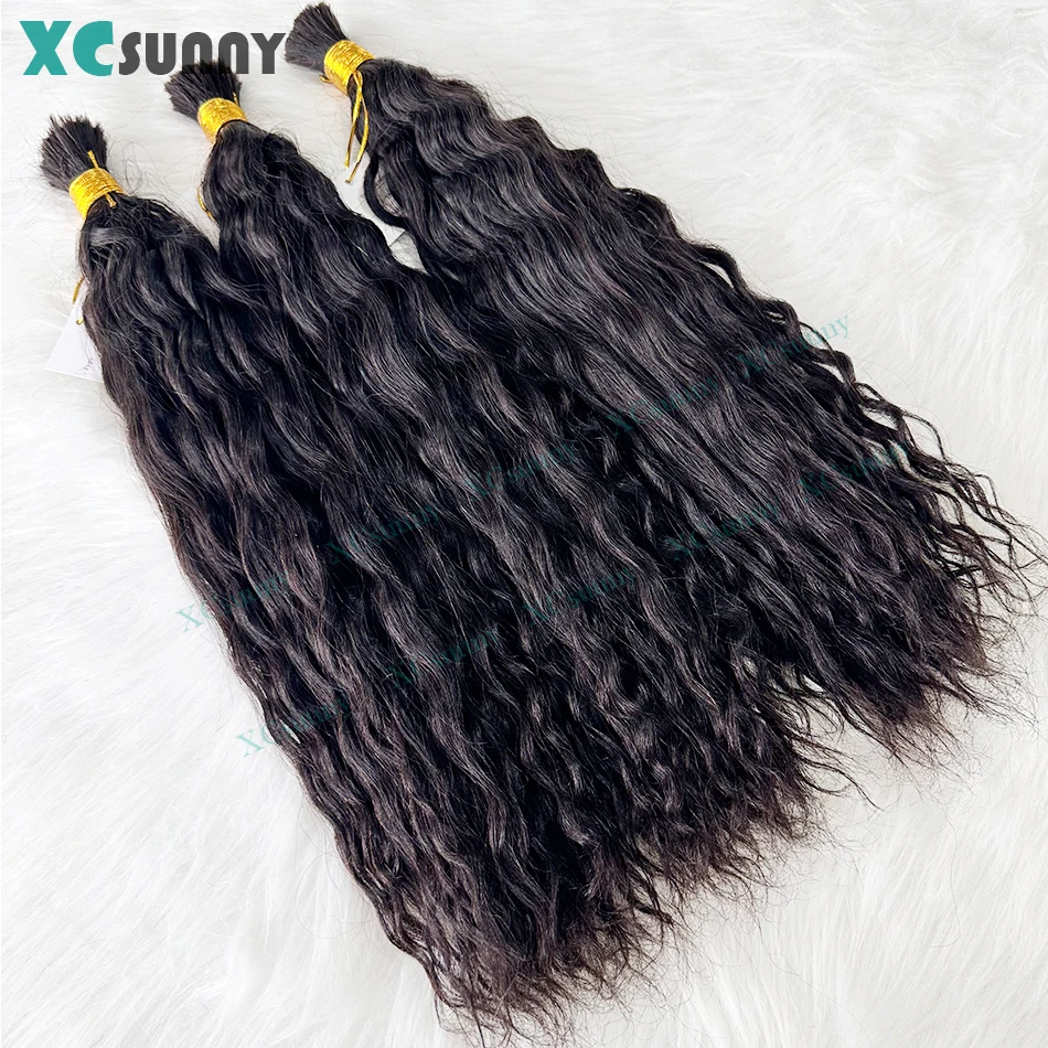 Bulk Human Hair For Braiding Wet And Wavy Bulk Hair For Boho Braids Double Drawn Human Bundles Water Wave Women