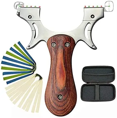 

s & 1 Slingshot Pack Professional Wooden Handle Sling Shot with Adjustable Fiber Optic Sight for Hunting Fishing Shooting Adults