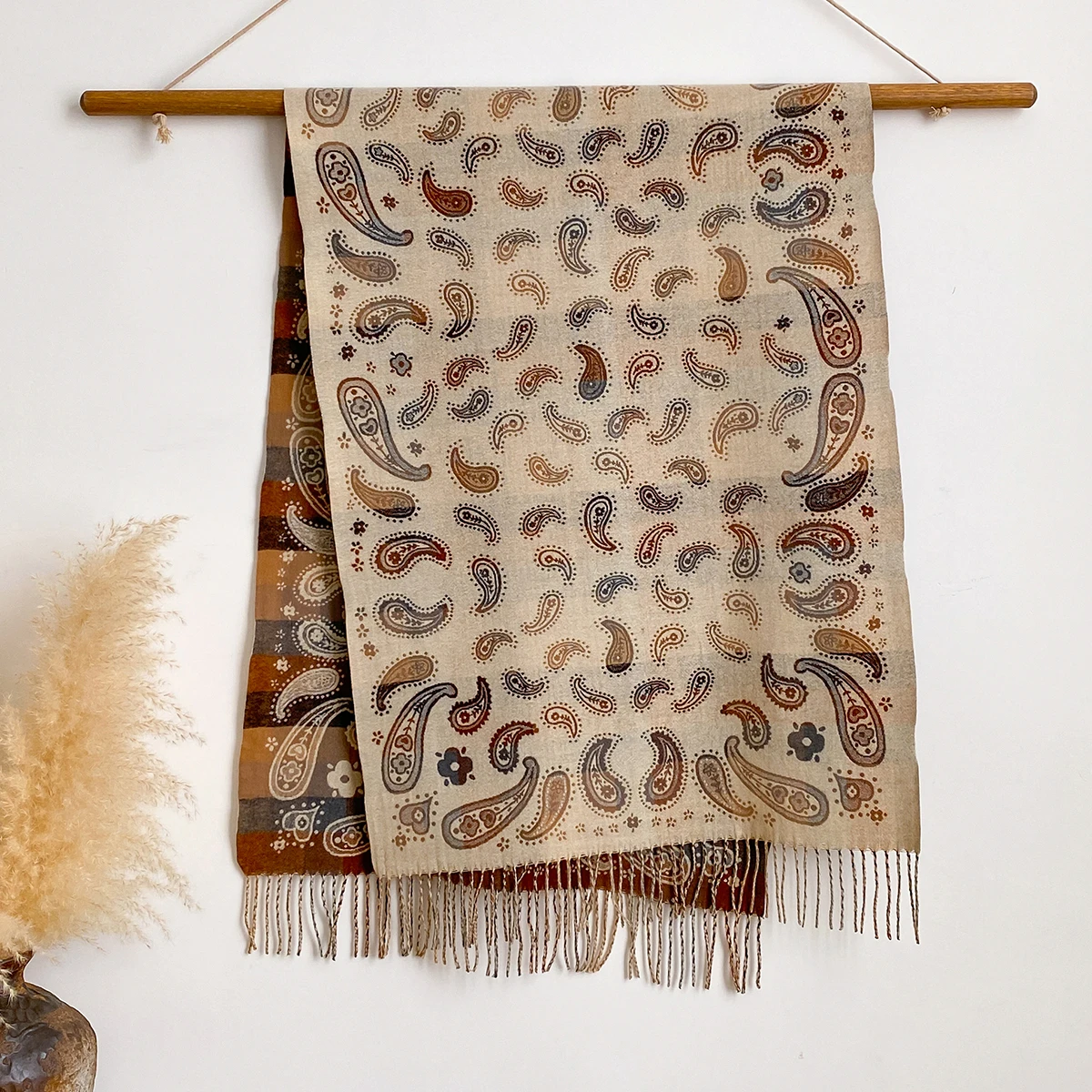 National Style Paisley Print Scarf Soft Warm Long Tassel Pashmina Shawl Autumn and Winter Outdoor Coldproof Windproof Blanket