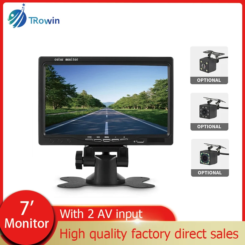 

7" Car Monitor 16:9 800*480 Screen 2 Way Video Input 2 AV TFT HD Digital For Rear View Camera Parking Backup Reverse