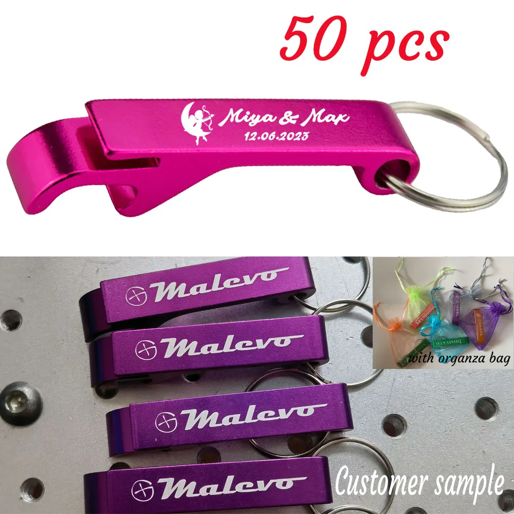 

50 pcs Personalized Engraved Bottle Openers Key Chain Wedding Favors Brewery, Restaurant Logo Celebrate Party Private Customized