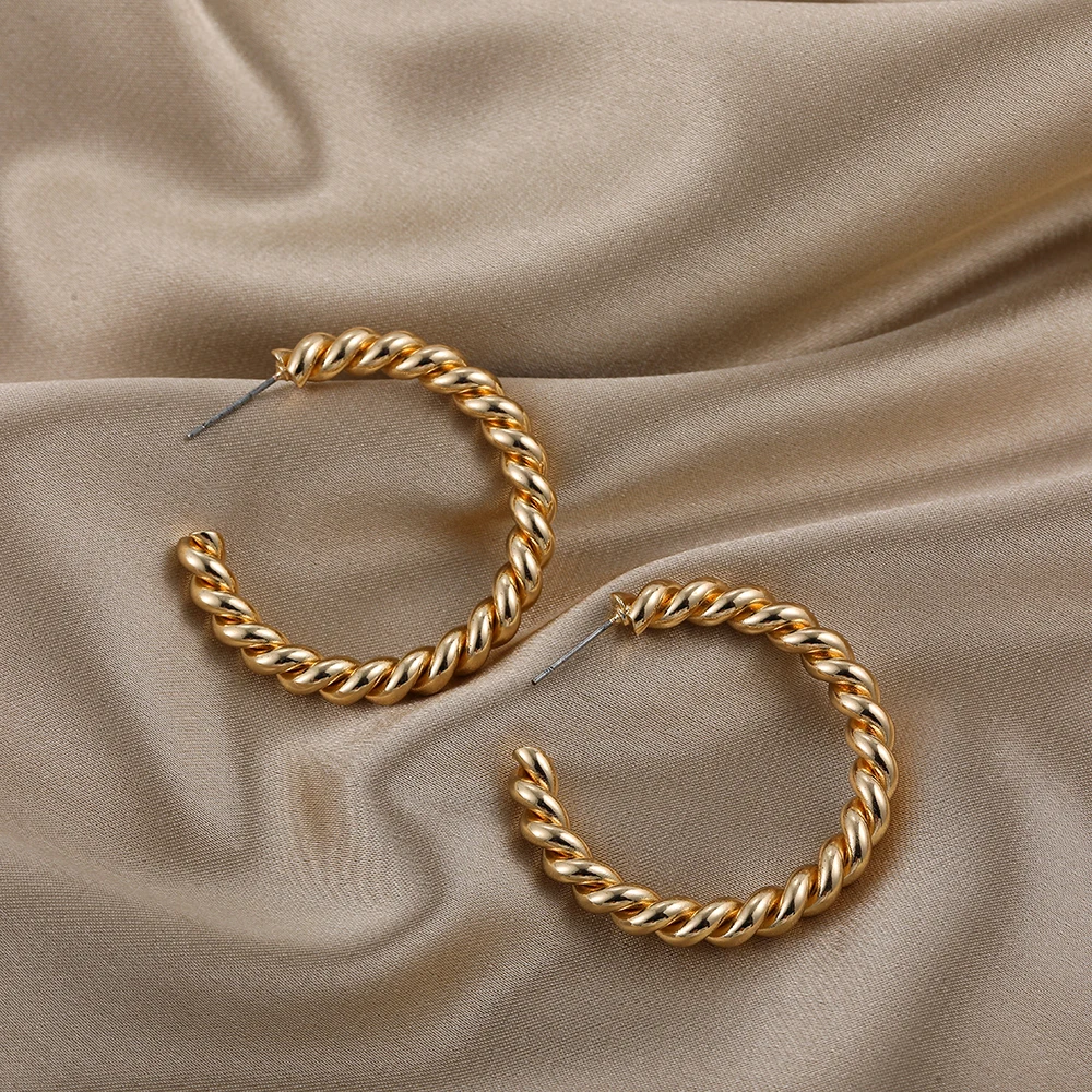 Stainless Steel Opening CC Shape Big Circle Round Huggie Hoop Earrings Gold Color Women Punk Ear Jewelry Summer New Trend 2025