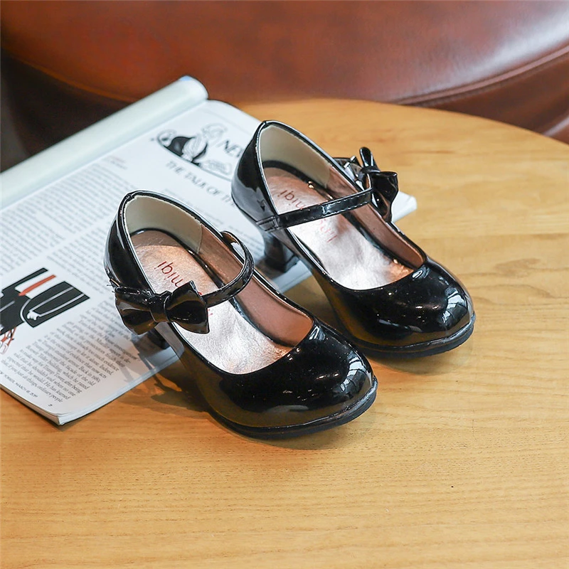 New Girls Leather Shoe Autumn Bowtie Sandals New Children Shoes High Heels Princess Sweet Sandals For Girls