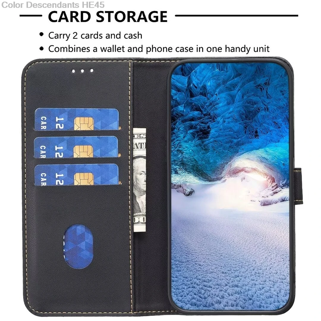 Genuine Leather Magnetic Card Holder Flip Wallet Phone Case with Stand Feature