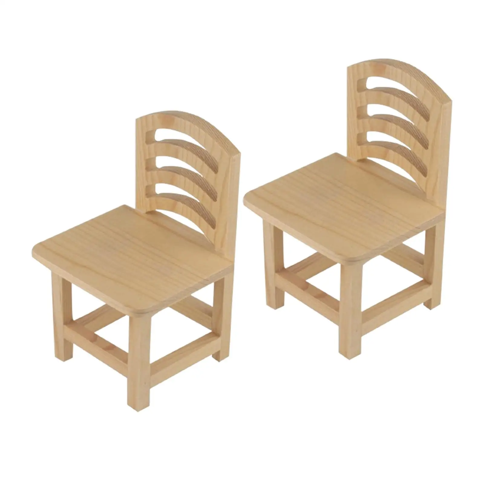 

2Pcs Mini Wood Chairs Handmade Craft Ornament Accessories Children Toy