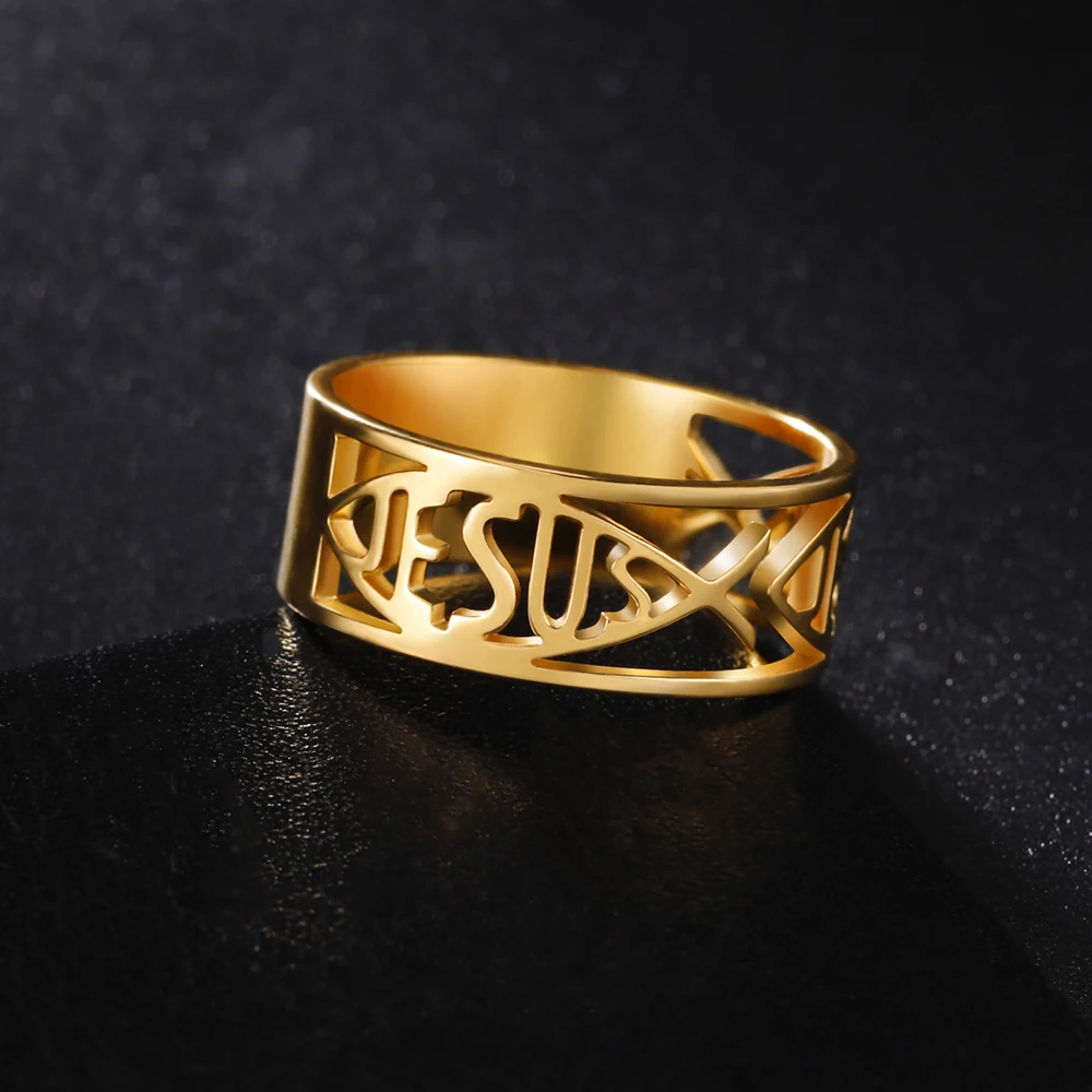 Ichthys Jesus Fisch Christian Symbol Edelstahl Kreuz Ring Versprechen der Ewigkeit Katholisches Amulett Paar Ringe christliche Ringe Jesus Ring Heilige Kreuzringe christlicher Schmuck Christliche Fische – Detail 17