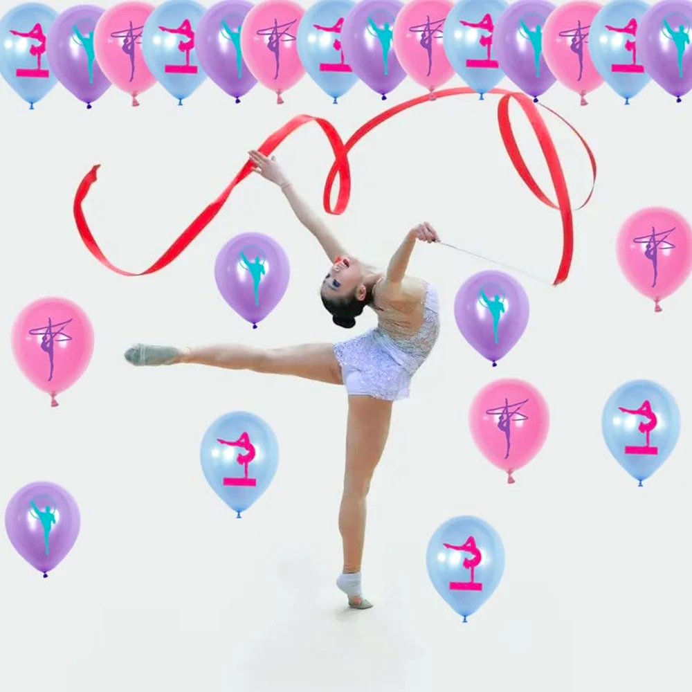 Gymnastik-Partygeschenke, alles Gute zum Geburtstag, Banner, Turnerin-Kuchenaufsätze, Latex-Ballon, rhythmisches Sport-Thema, Geburtstagsparty-Dekoration – Detail 8