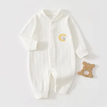 AYNIGIELL الخريف الطفل حللا 100% القطن الفتيان الفتيات طويلة الأكمام رومبير الرضع لطيف مطبوعة نيسيي منامة 0-18 متر 4