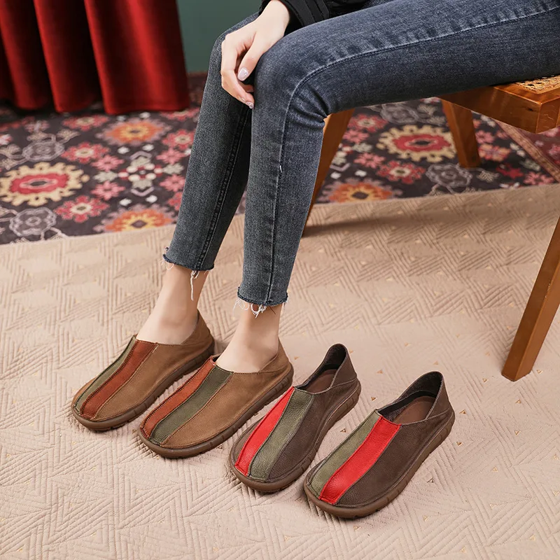 

Birkuir Women Shoes Flats Genuine Leather 2023 New Loafers Mixed Colors Casual Shoes Luxury Elegant Round Toe Ladies Retro Shoes