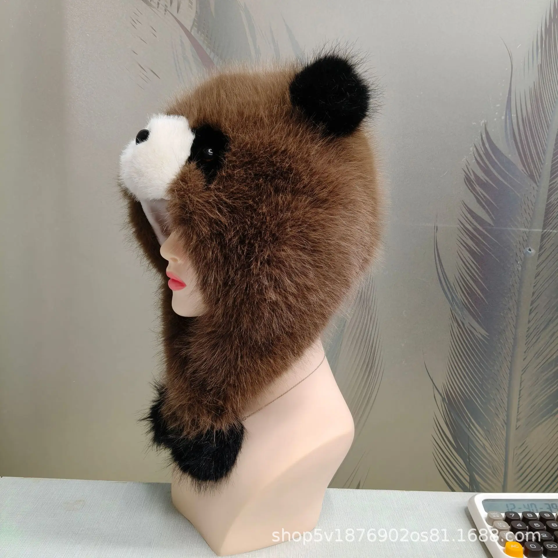 Neue Panda Hut Mode Faux Fuchs Pelz Lange Cartoon Große Nase Earflap Hut für Erwachsene Winter Eltern-kind-Hut