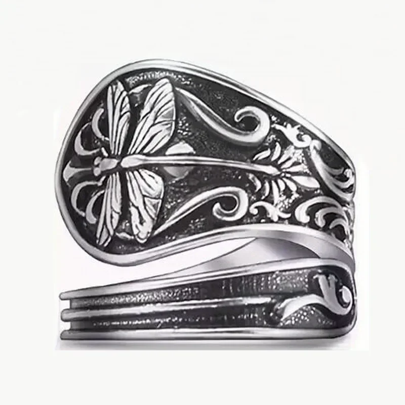 Sunflower & Dragonfly Design Vintage Ring – Rhinestone Decor, Adjustable Fit, Gift For Women & Men - View #11