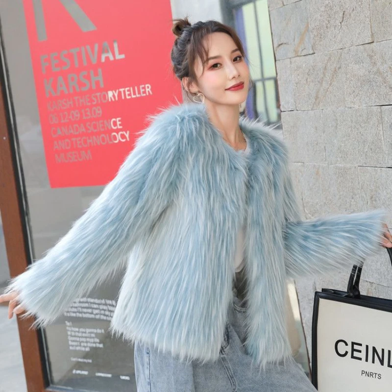 

Faux Fox Fur Coat 2023 Autumn Winter New Women Imitation Raccoon Fur Large Size Warm Short Outwear Female Fashion Casual Outcoat