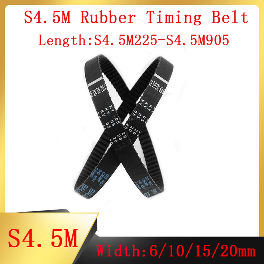 1Pcs S4.5M Rubber Arc Toothed Timing Belt Width 6/10/15/20mm Pitch Length S4.5M225~S4.5M905 Closed-loop Synchronous Belt