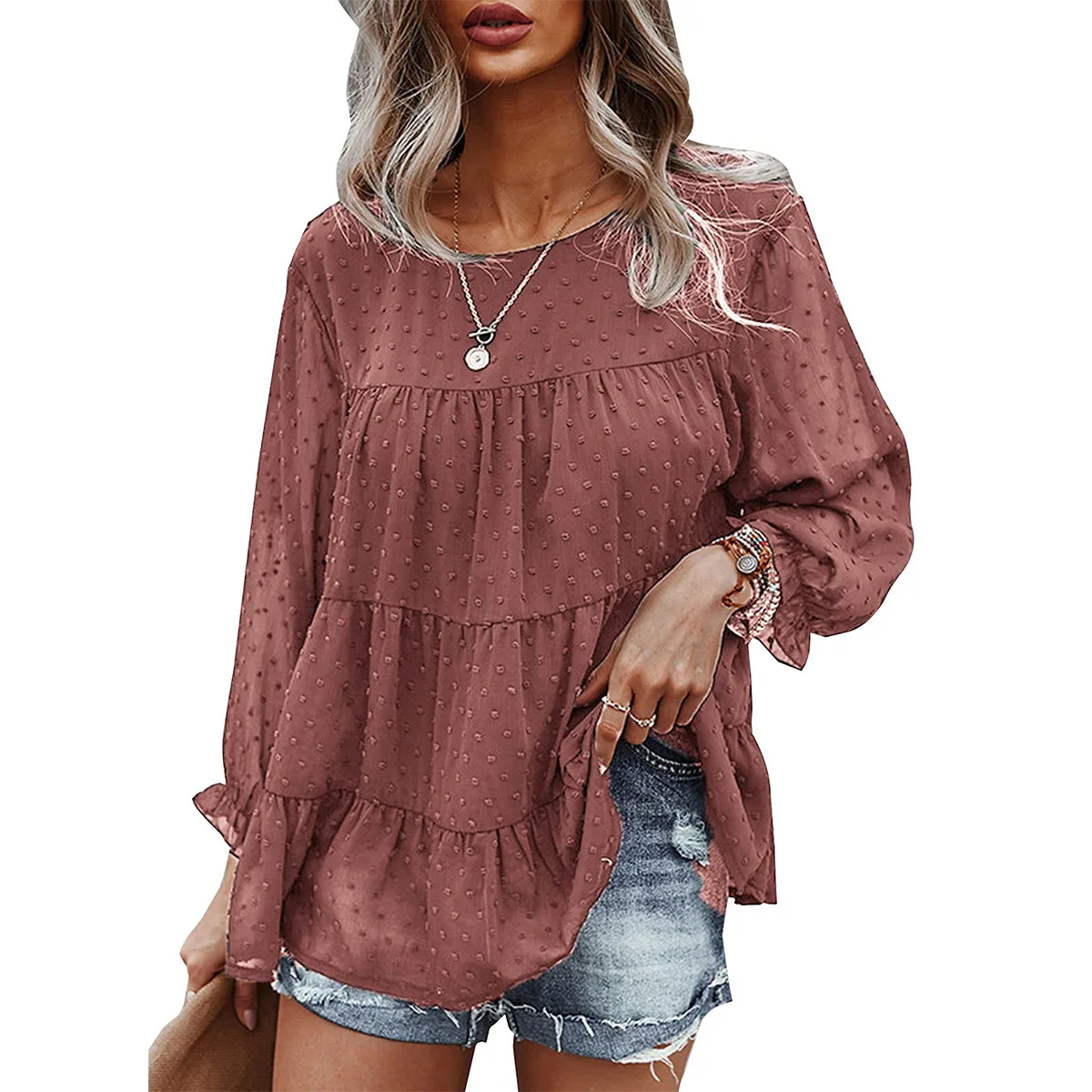 

Leisure Solid Blouse O-neck Spring Autumn Top Lady Loose Long Sleeve Casual Shirt Womens Blouses Casual Tunic Blusas