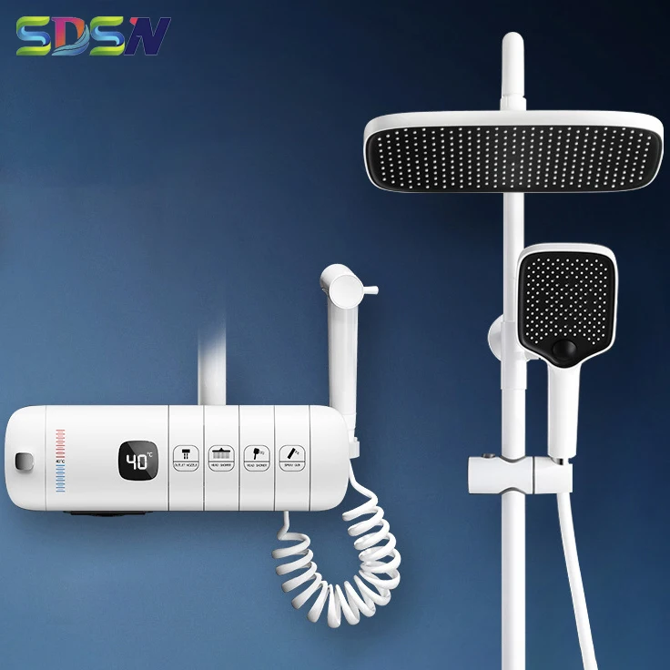 Système De Douche Numérique Piano Blanc, Pommeau De Douche En Laiton