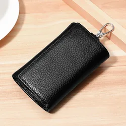 Genuine Leather Unisex Key Holder and Card Organizer (Black)