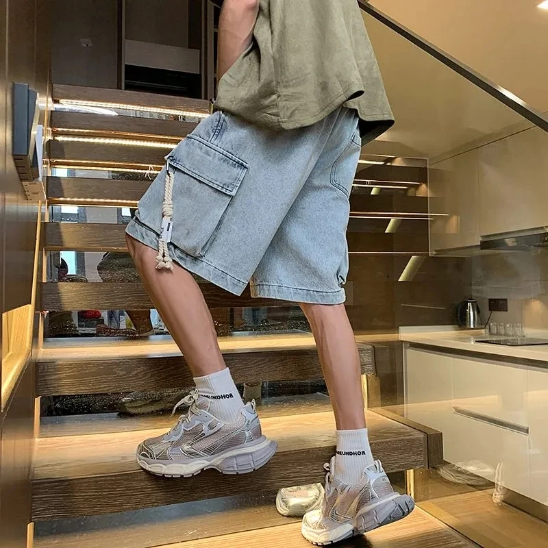 2024 Summer Thin Workwear Denim Shorts Korean Street American Men High Quality Business Travel Loose Underclothes Straight Short