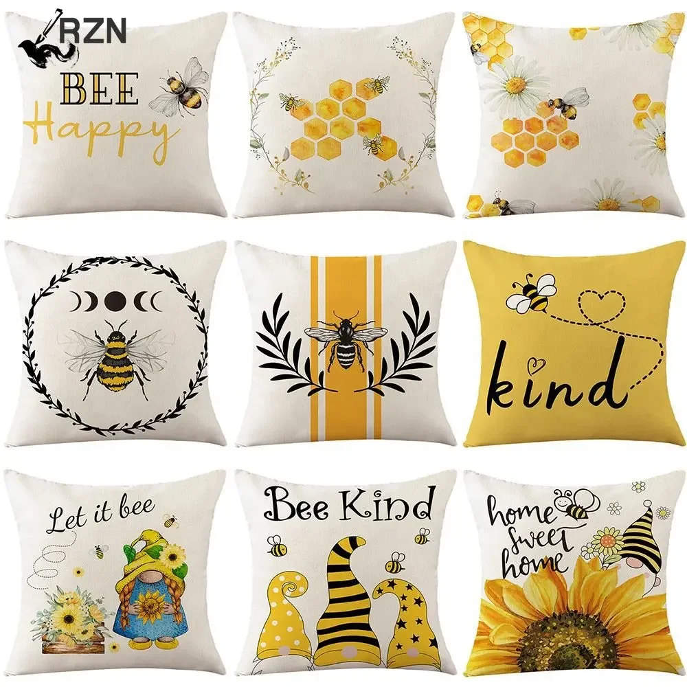 

Summer Sunflower Bee Pillowcase Linen Home Sofa Cushion Cover Decorative Pillows for Sofa Garden Chair Pillow 40x40 45x45 Cm