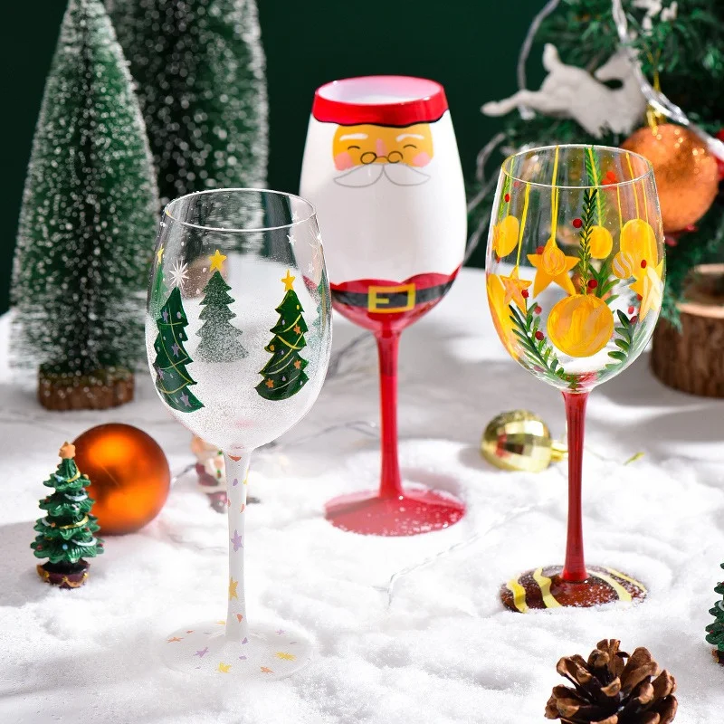 Hand-Painted Christmas Tree Snowman Glass Cup Christmas Theme Home Cup Glass Cup