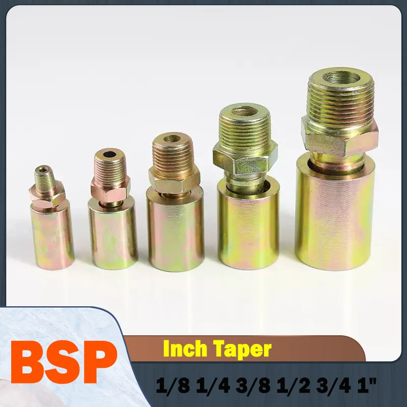

Crimping External Thread Joint 1/4" 3/8" 1/2" 3/4"1"BSP Hydraulic Cone Hose End High Pressure Oil Pipe Connectors 6-32mm Barbed