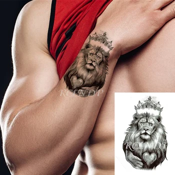 Tatouage temporaire étanche, autocollant de couronne de roi Lion, motif de croix en cœur, faux tatouage Flash, petit Art corporel pour enfants femmes hommes
