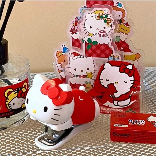 Hello Kitty Stapler Aranyos Gyerek Lány Hallgatói Iroda Rajzfilm Macska Vezető Hordozható Kawaii Mini Tűződokumentum Dokumentumkötési Iskola Kellékek - Image 5