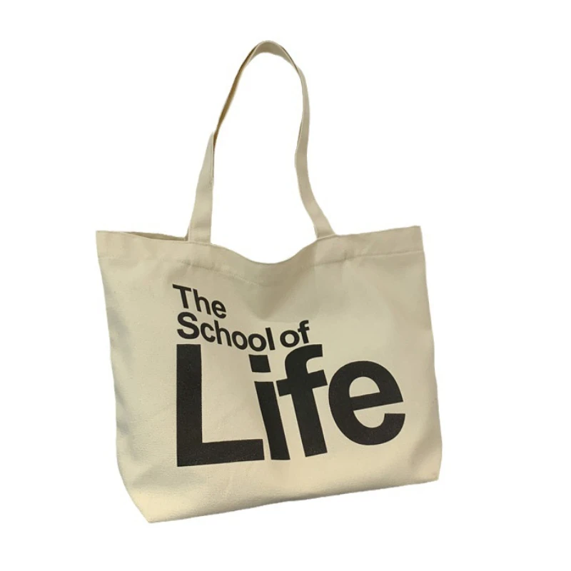 Canvas Tote Large Capacity Shoulder Bag 2023 New Preppy Style Letter Printed Pattern Daily Commuter Trendy Shopping Storage Bag