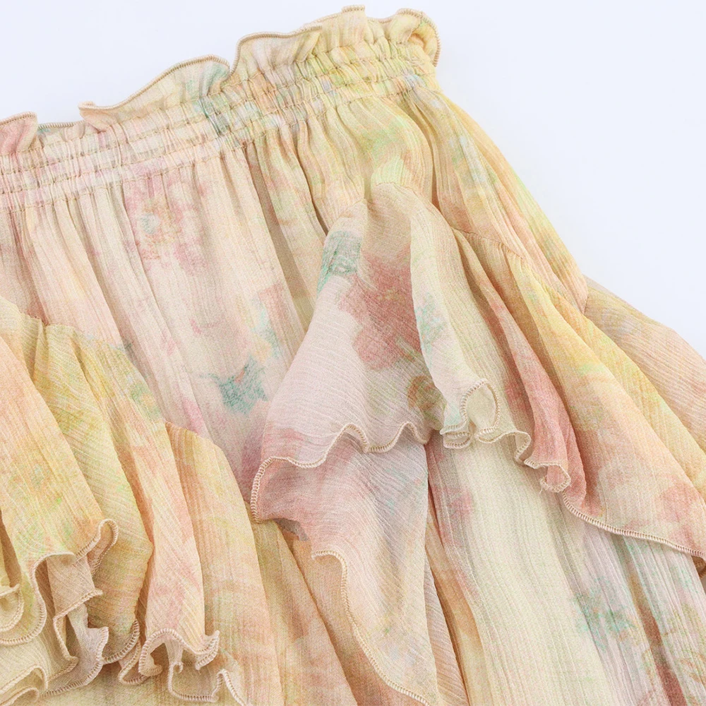 Women Summer Vintage Floral Printed Women Skirt Elegant Ruffle Hem Loose Irregular High Waist Midi Skirt Women Clothes 3694011 3