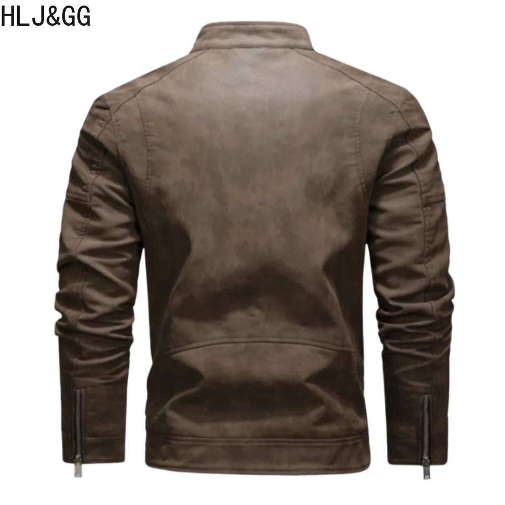 HLJ&GG Autumn Winter Men's Motorcycle Leather Jackets High Quality Warm Oblique Zipper PU Biker Moto Jackets Coats New Arrivals