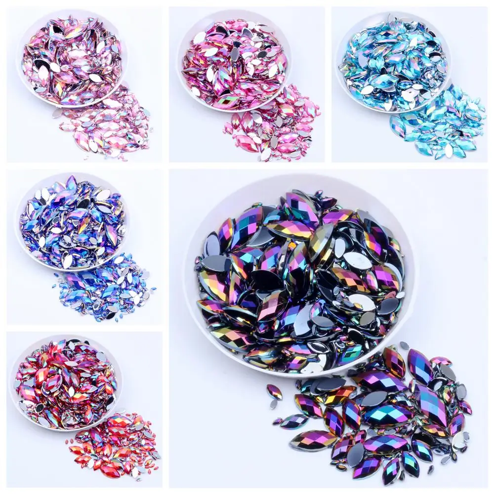 

5*10mm-7*15mm Big package AB Colorful Horse Eye Fatback Acrylic Rhinestone Eye Shape Beads Glitter StonesFor DIY Clothes Crafts