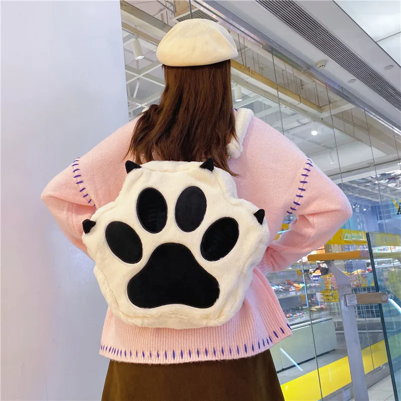 Fluffy Cat Paw Backpack for Girls 2024 New Personality Funny Student Book Bag Fashion Cartoon Cute School Crossbody Bags Woman