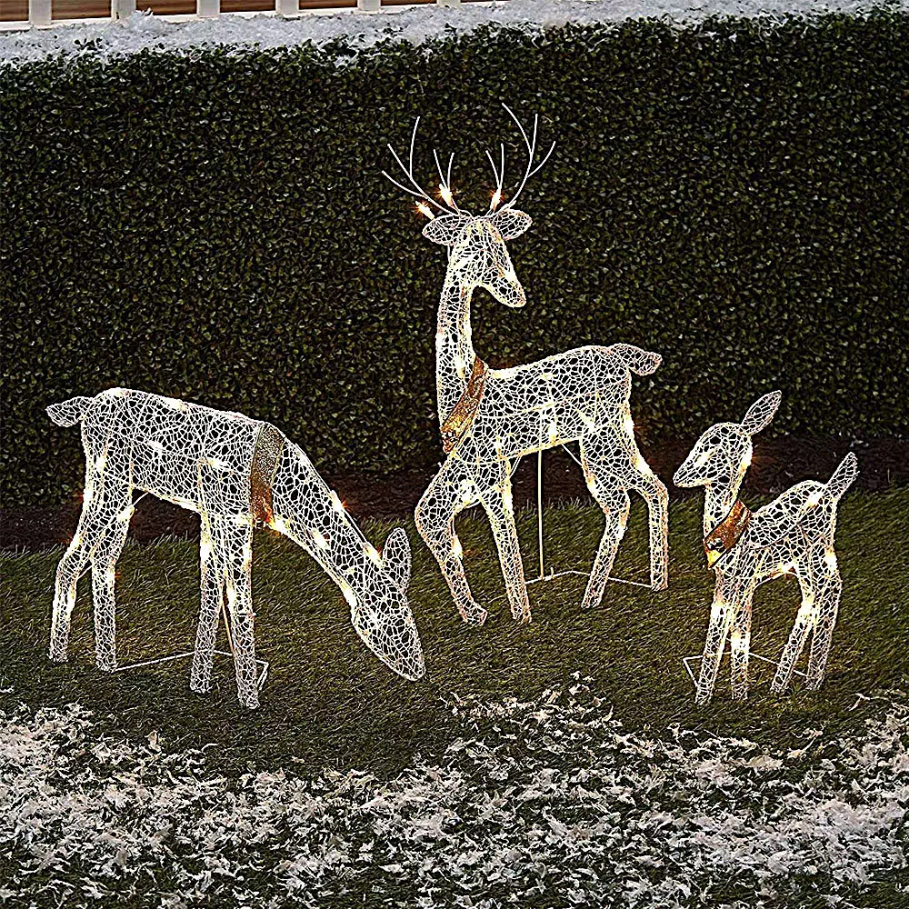 

3Pcs Christmas Wrought Iron Deer Led Light Glowing Garden Decoration Elk Statue Outdoor Yard Reindeer Xmas Ornament Home Decor