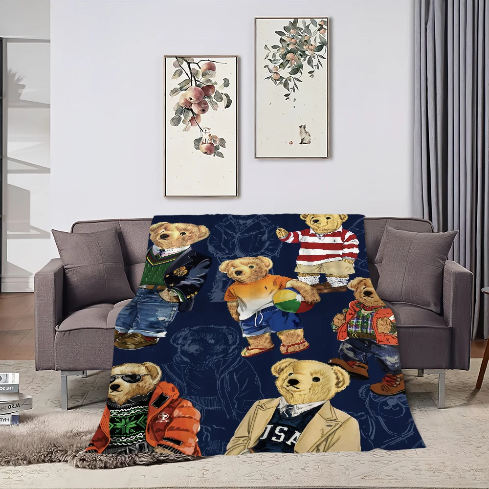 Fashion B-Bears Cute Blanket Plush Nap Sofa rug for P-POLO-S Living Room Warm Office Bedroom Birthday Home Travel Kid Gifts 4