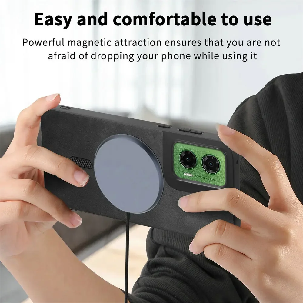 Luxury Leather Back Case with Wireless Charging and Magnetic Closure for Motorola Moto Smartphones