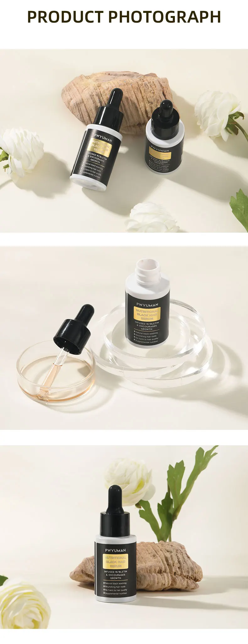 Description Picture 6 of itemGray White Hair Treatment Serum Liquid White To Black Natural Color Repair Products Anti Loss Nourishing Hair Care For Men Women