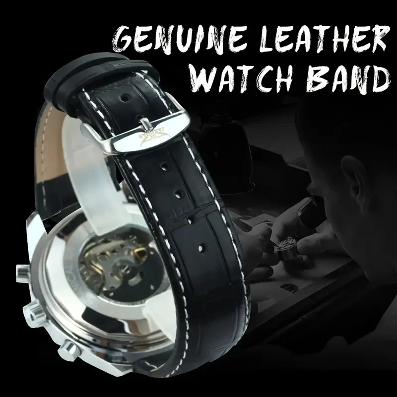 Men's Premium Pilot Timepiece – Automatic Movement with 24-Hour Display and Sophisticated Faux Leather Strap – Ideal for Business or Casual Attire