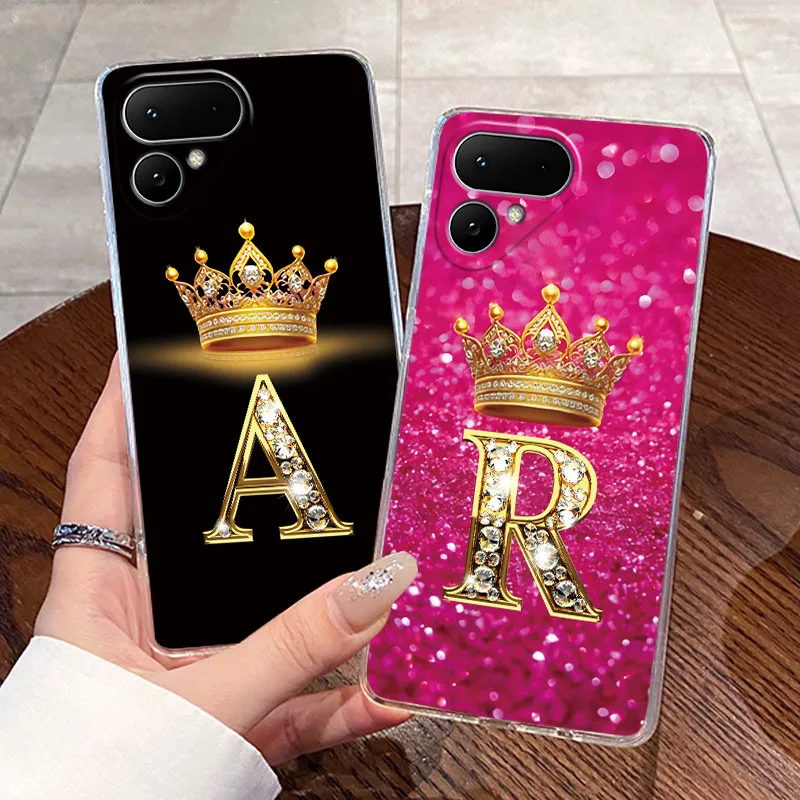 Transparent TPU Soft Phone Case with A-Z Letter Crown Pattern - Shockproof and Fashionable Design