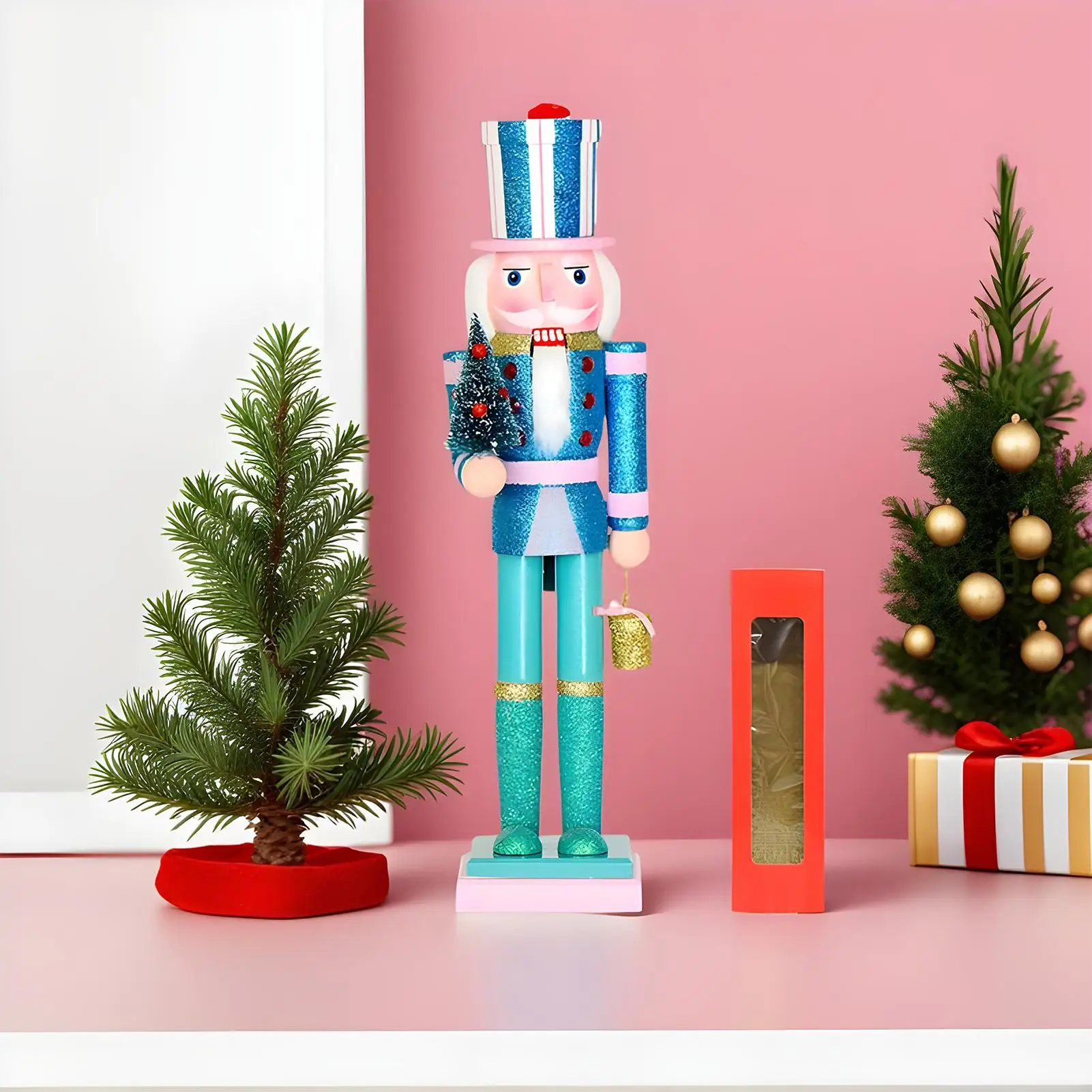 Nutcracker Christmas Decor 38cm Wooden Decoration Figure Collectibles Christmas Collectible Nutcracker For Holiday Kitchen