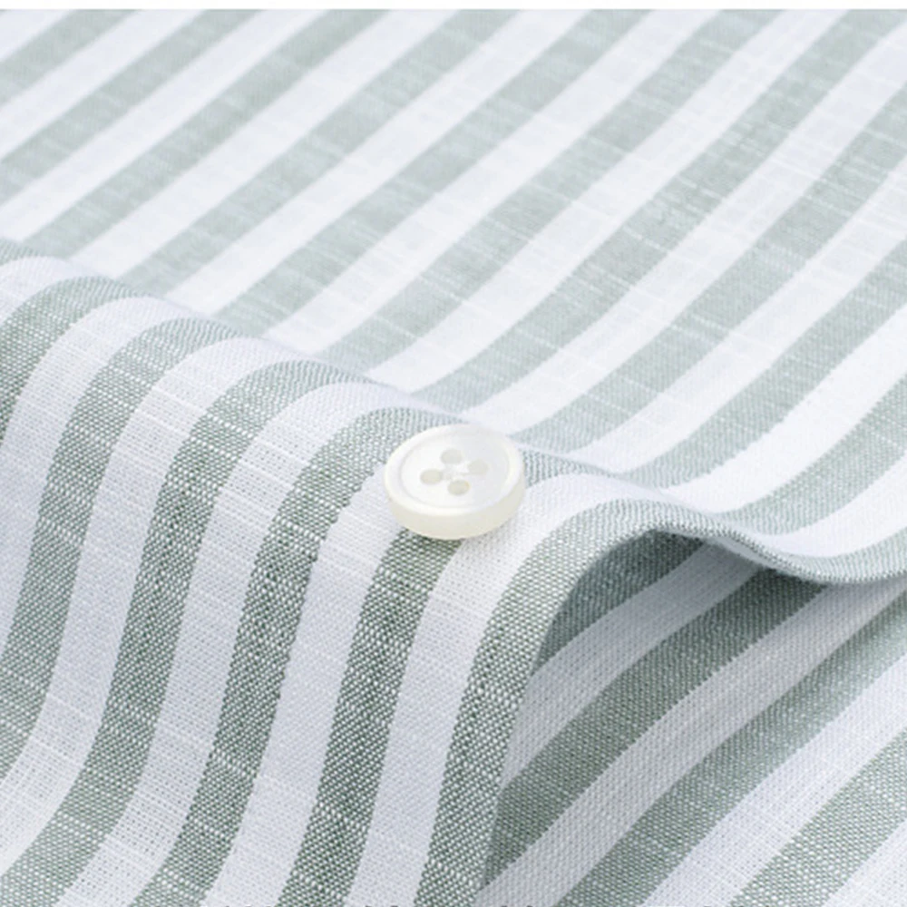 2025 Luxury Linen-Like Shirts Man Shirts Green Striped Shirts For Man Wrinkle Resistant Formal Shirt Luxury Designer Clothes Man